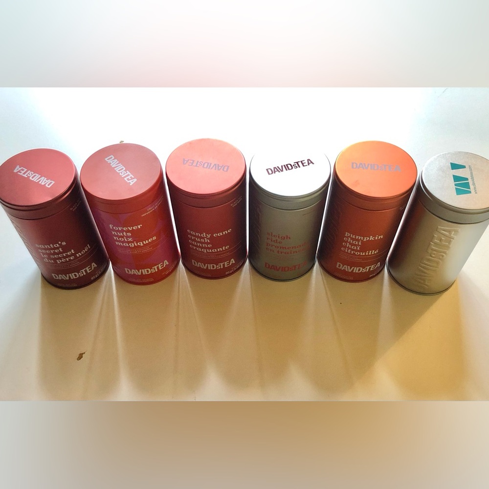 6x Davids tea tins with lids